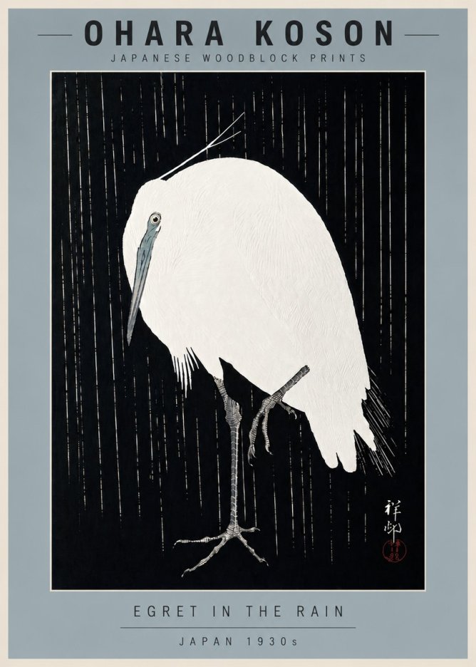 Ohara Koson Egret in the Rain I No6 - Plakát