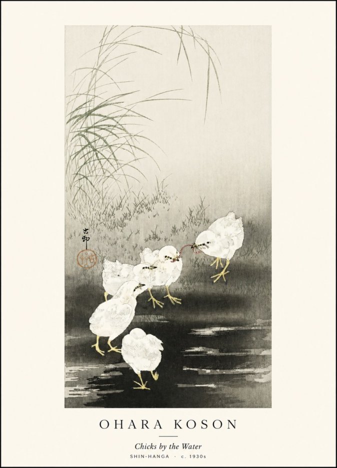 Ohara Koson Chicks by the Water No1 - Plakát