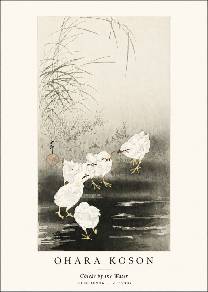 Ohara Koson Chicks by the Water No3 - Plakát