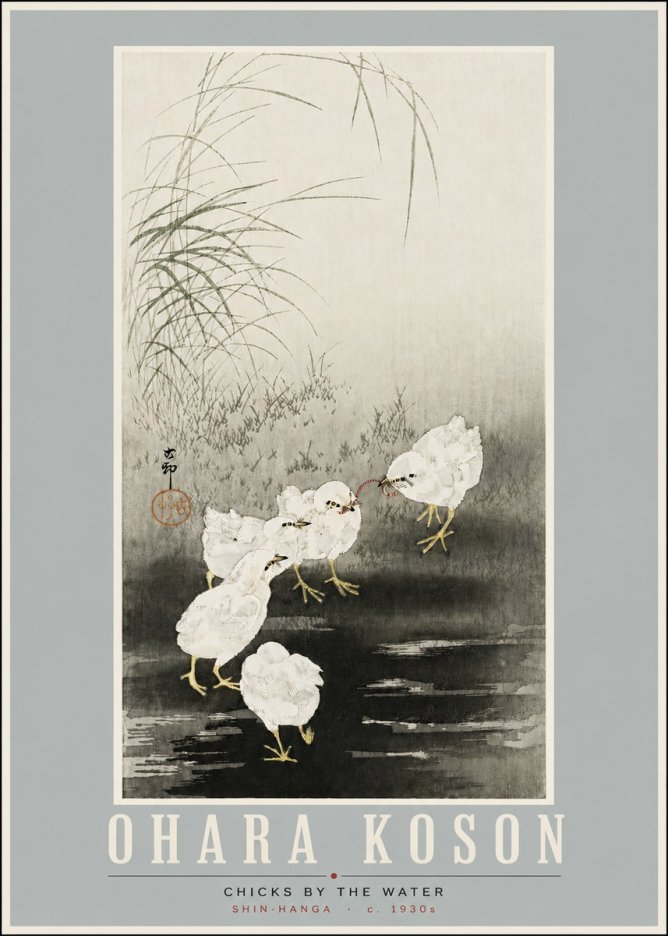 Ohara Koson Chicks by the Water No4 - Plakát