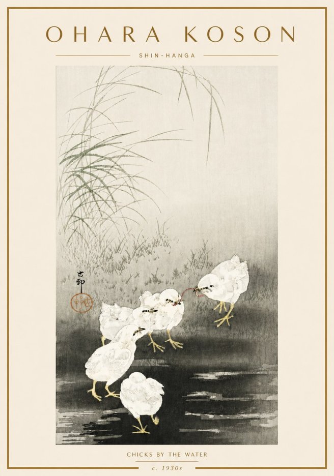 Ohara Koson Chicks by the Water No6 - Plakát