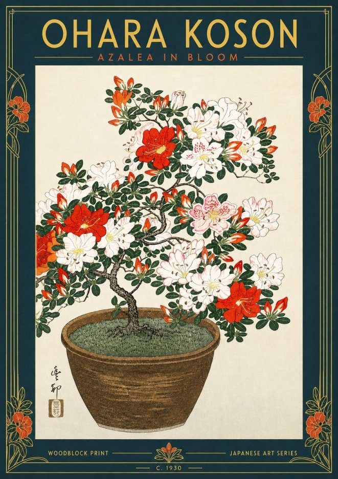 Ohara Koson Azalea in Bloom No5 - Plakát