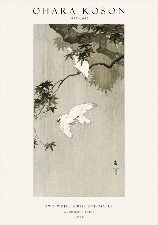 Ohara Koson Two White Birds and Maple No1 - Plakát