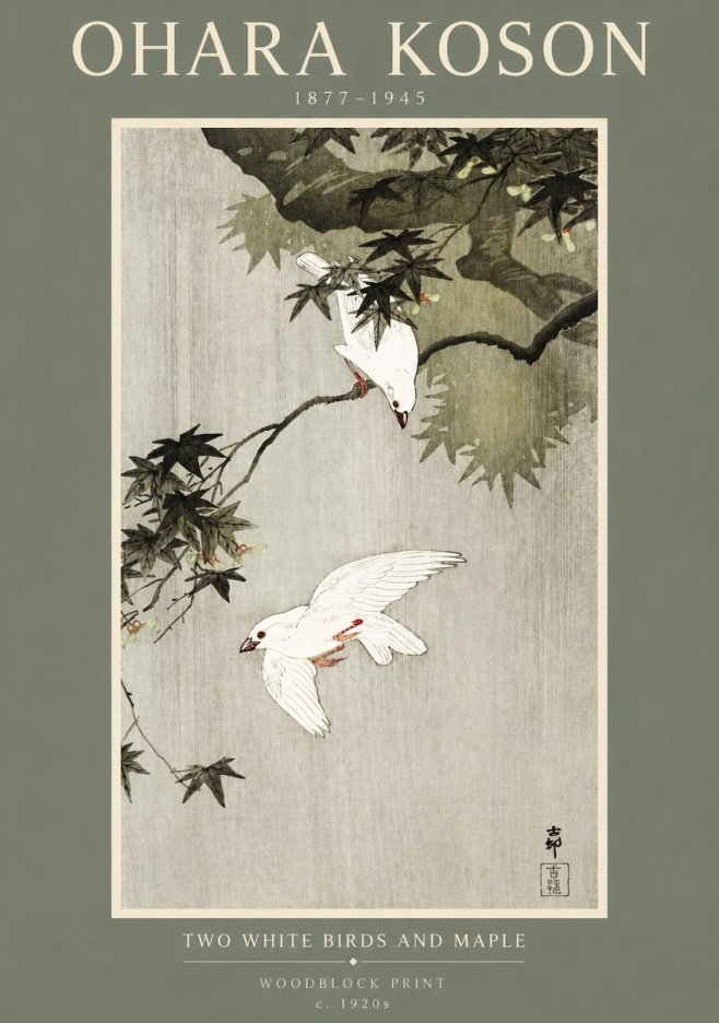 Ohara Koson Two White Birds and Maple No2 - Plakát