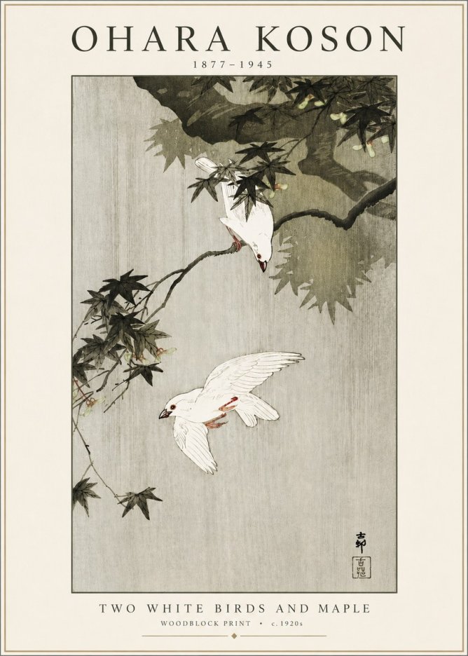 Ohara Koson Two White Birds and Maple No3 - Plakát