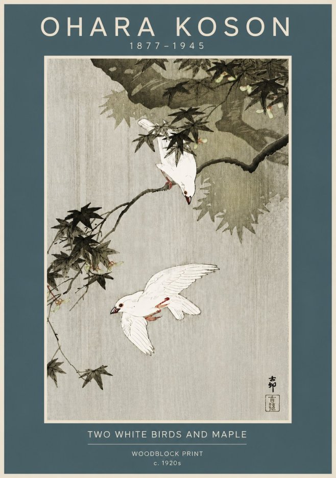 Ohara Koson Two White Birds and Maple No4 - Plakát