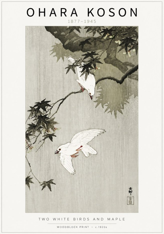Ohara Koson Two White Birds and Maple No5 - Plakát