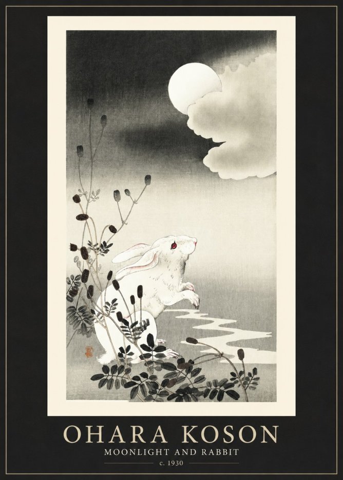 Ohara Koson Moonlight and Rabbit No1 - Plakát