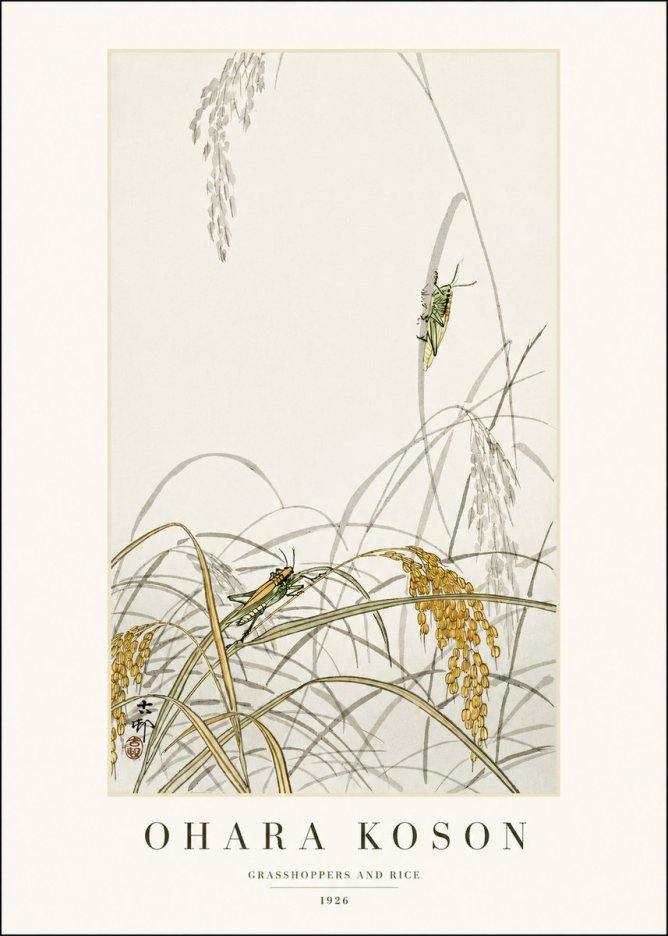 Ohara Koson Grasshoppers and Rice No1 - Plakát