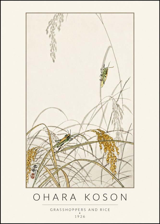 Ohara Koson Grasshoppers and Rice No4 - Plakát