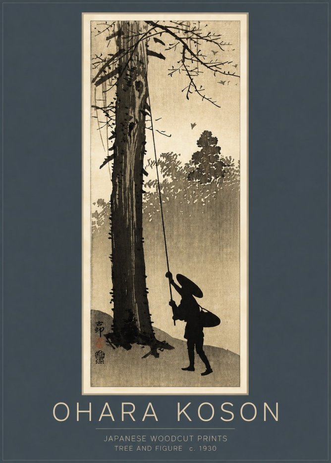 Ohara Koson Tree and Figure No3 - Plakát