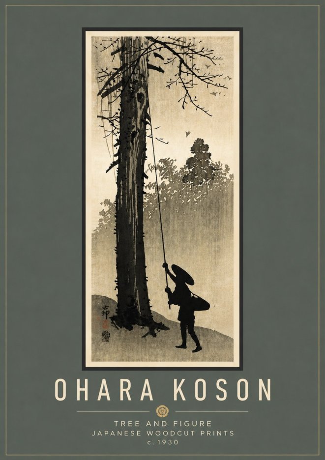 Ohara Koson Tree and Figure No6 - Plakát