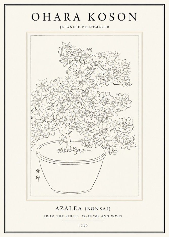 Ohara Koson Azalea (Bonsai) No1 - Plakát