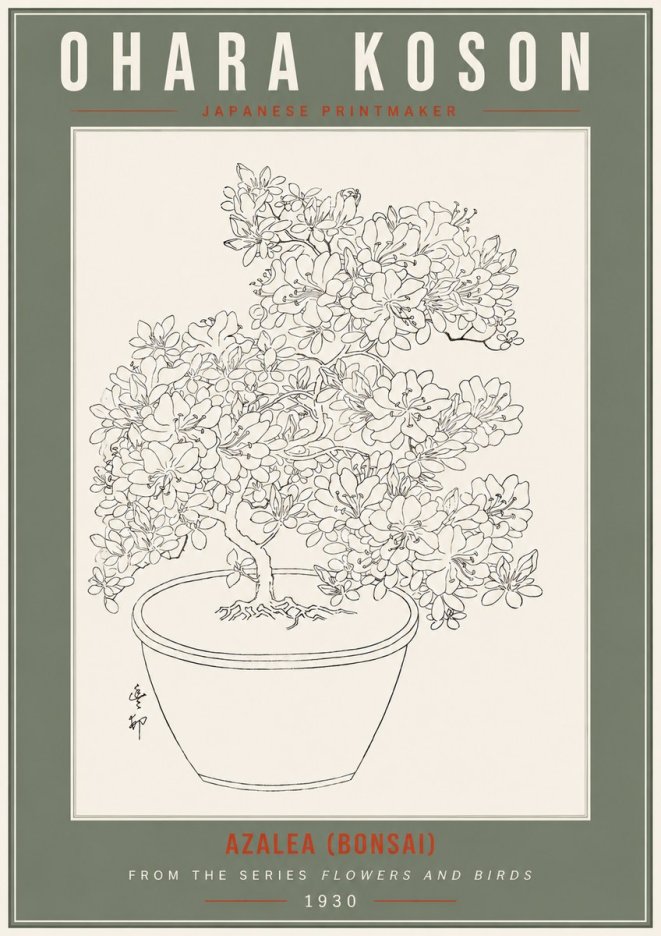 Ohara Koson Azalea (Bonsai) No2 - Plakát