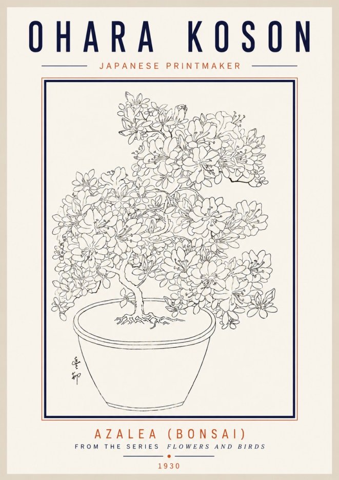 Ohara Koson Azalea (Bonsai) No3 - Plakát