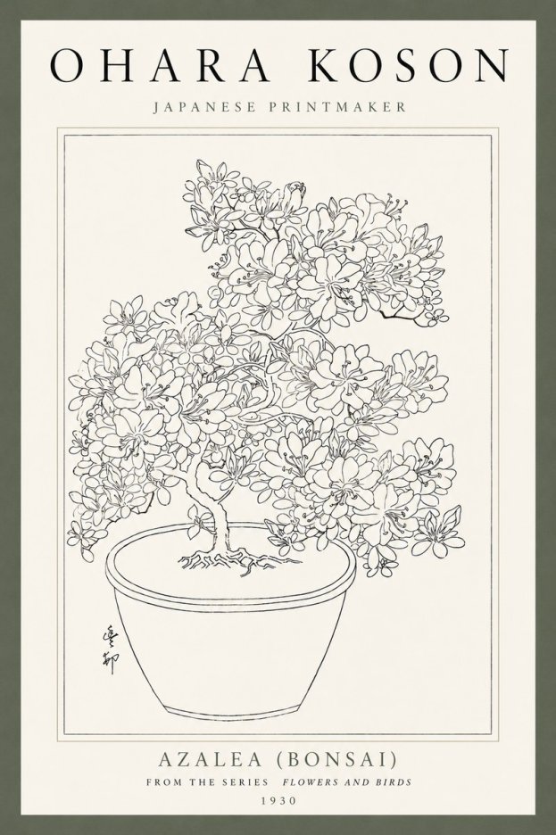 Ohara Koson Azalea (Bonsai) No4 - Plakát
