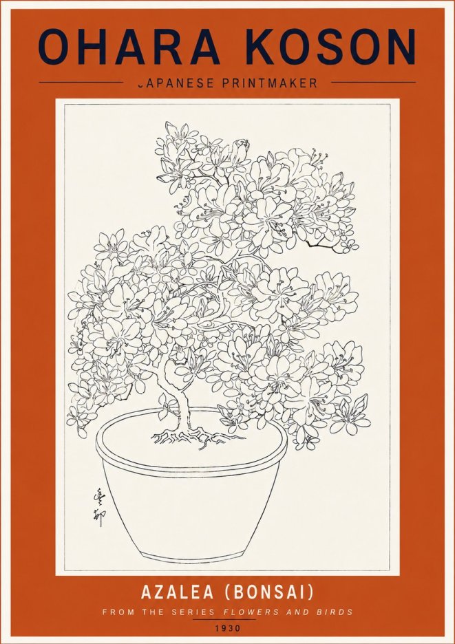 Ohara Koson Azalea (Bonsai) No5 - Plakát
