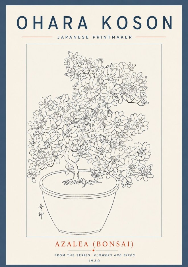 Ohara Koson Azalea (Bonsai) No6 - Plakát