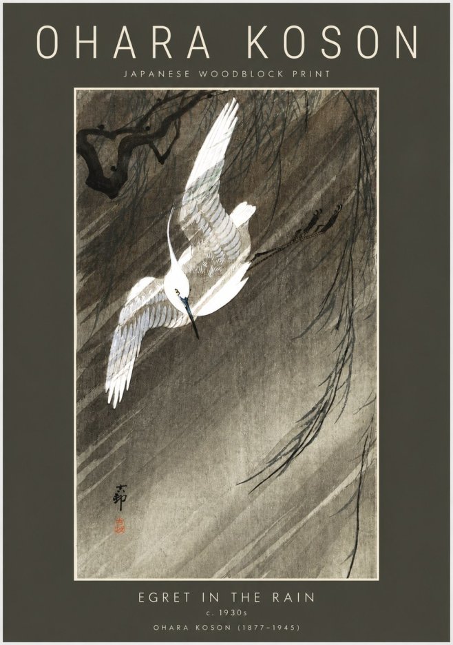 Ohara Koson Egret in the Rain II No2 - Plakát