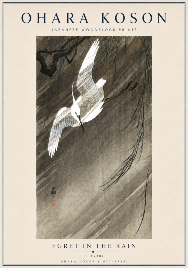 Ohara Koson Egret in the Rain II No3 - Plakát
