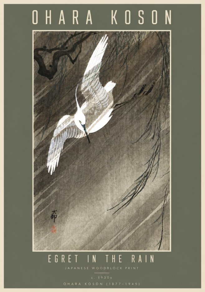 Ohara Koson Egret in the Rain II No4 - Plakát