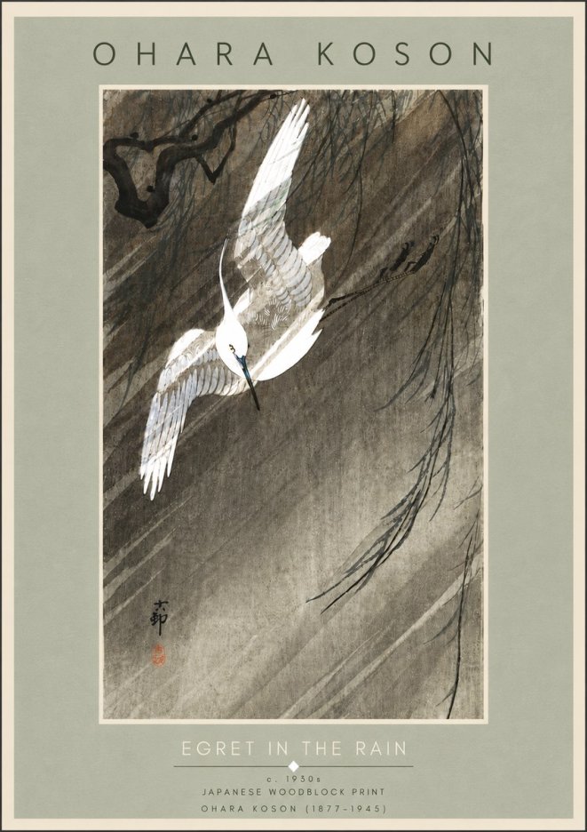 Ohara Koson Egret in the Rain II No5 - Plakát