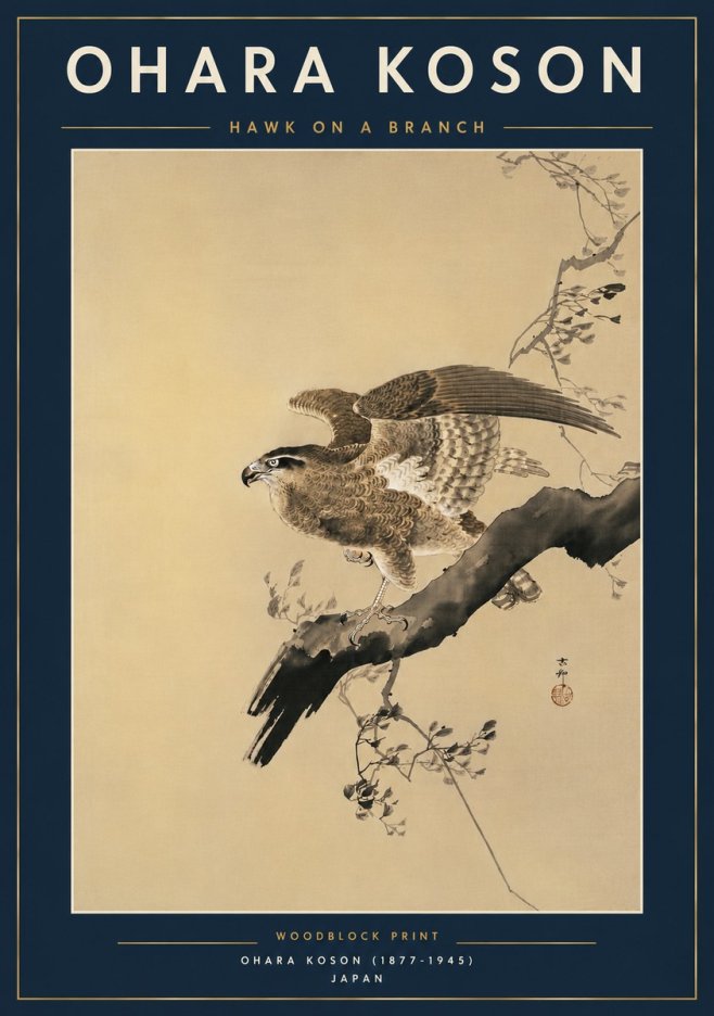 Ohara Koson Hawk on a Branch I No6 - Plakát