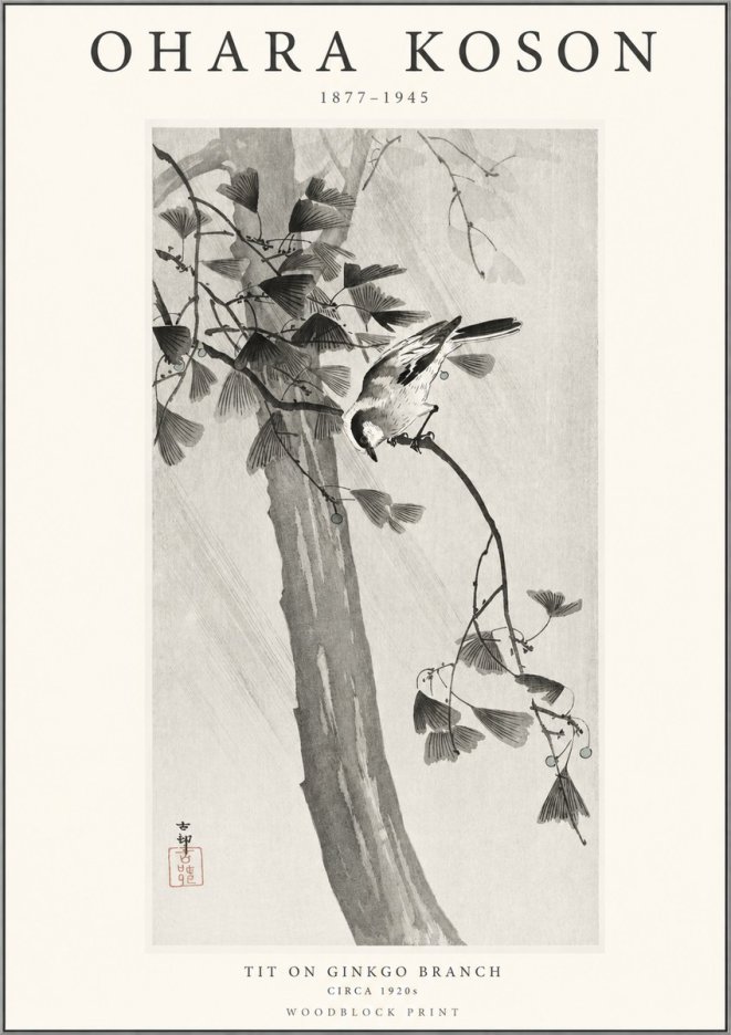 Ohara Koson Tit on Ginkgo Branch No1 - Plakát