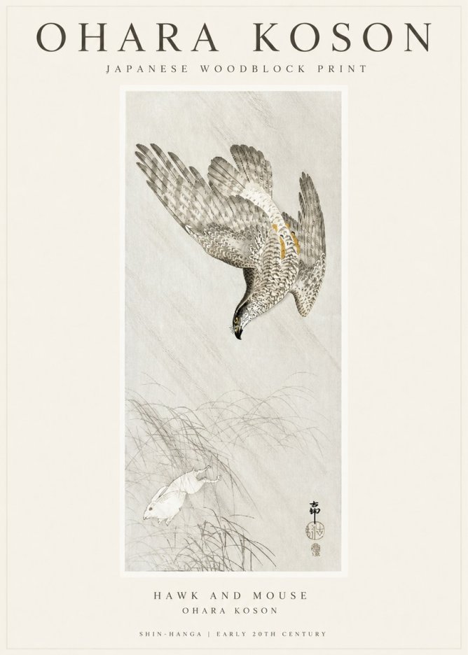 Ohara Koson Hawk and Mouse No1 - Plakát
