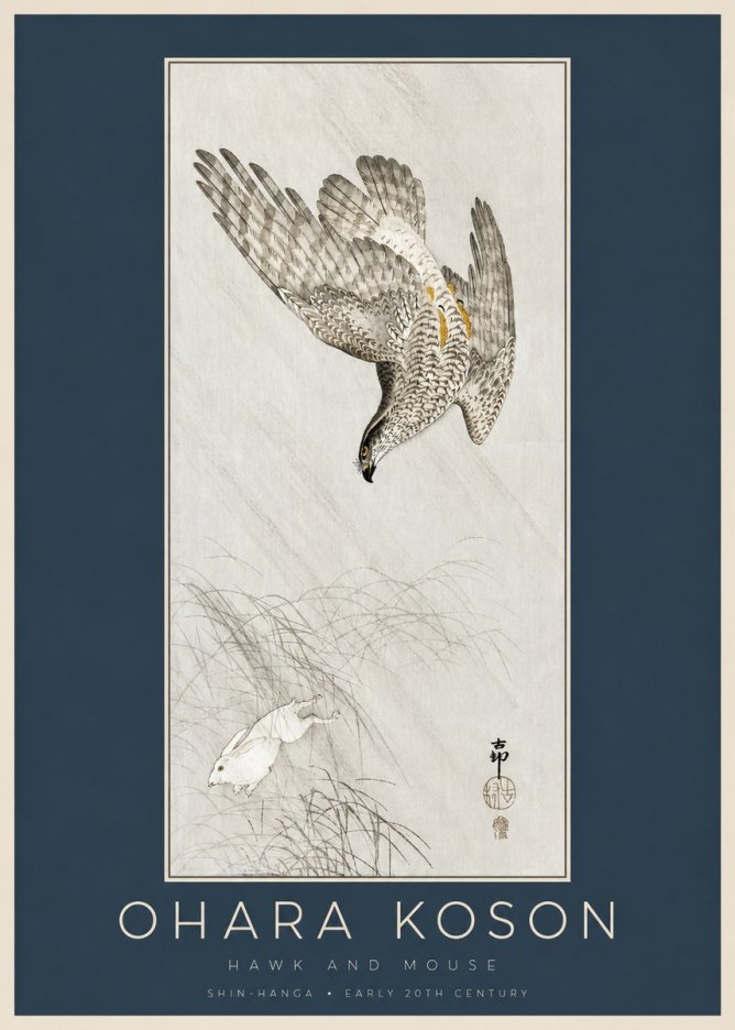 Ohara Koson Hawk and Mouse No2 - Plakát