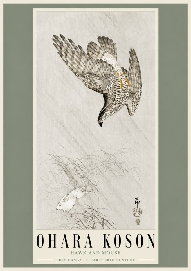 Ohara Koson Hawk and Mouse No3 - Plakát