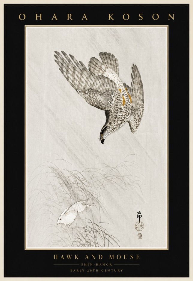Ohara Koson Hawk and Mouse No4 - Plakát
