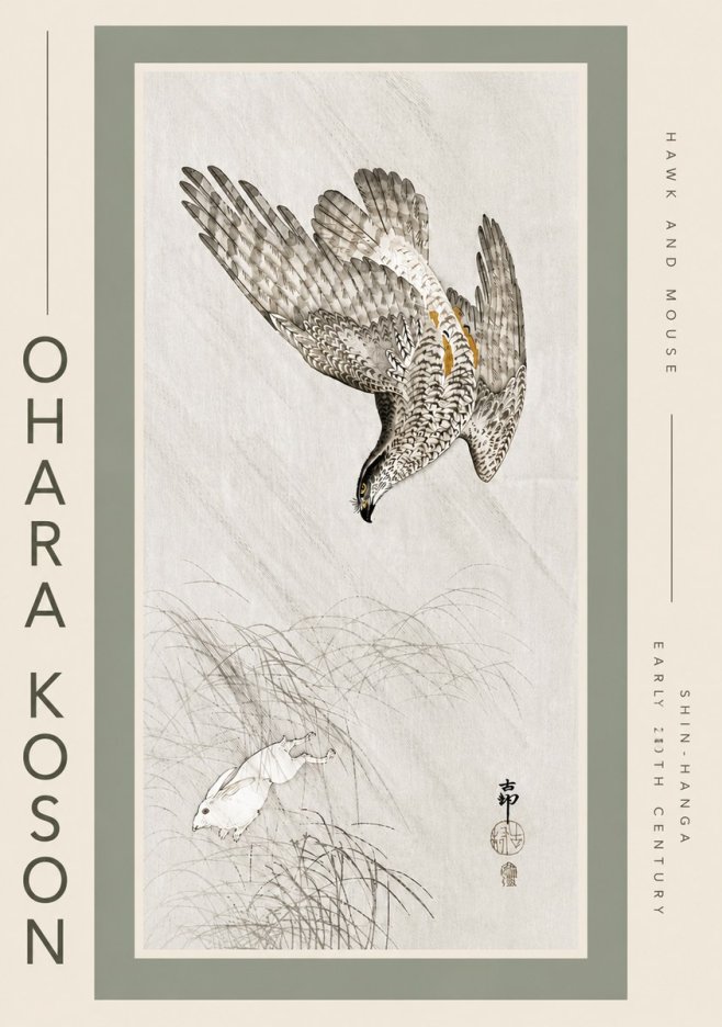 Ohara Koson Hawk and Mouse No5 - Plakát
