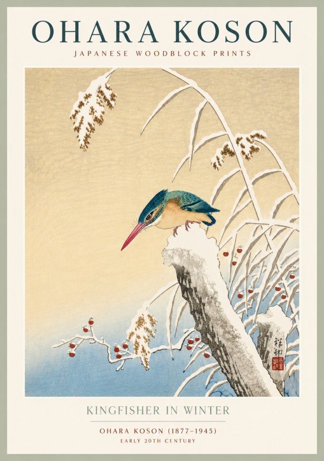Ohara Koson Kingfisher in Winter II No4 - Plakát