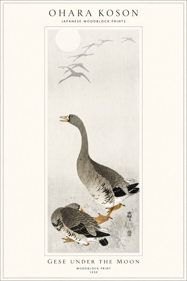 Ohara Koson Gese Under the Moon No1 - Plakát