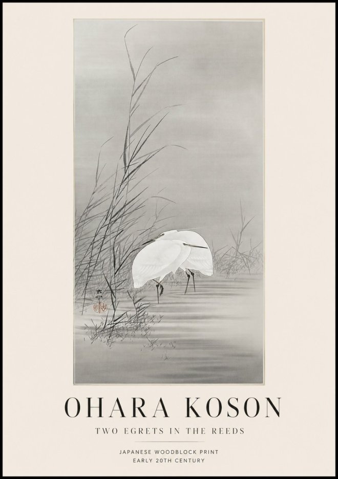 Ohara Koson Two Egrets in the Reeds No1 - Plakát