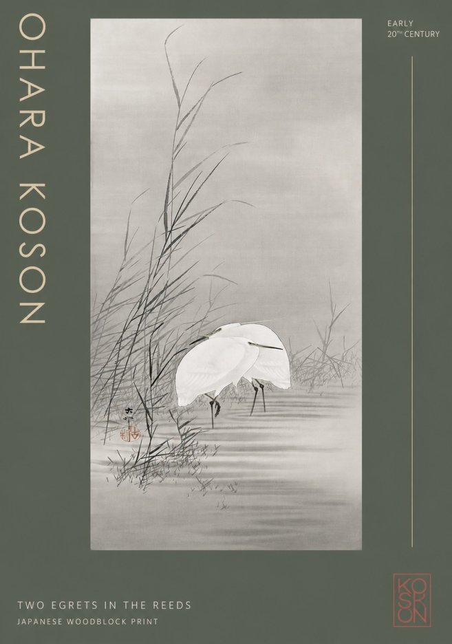 Ohara Koson Two Egrets in the Reeds No2 - Plakát