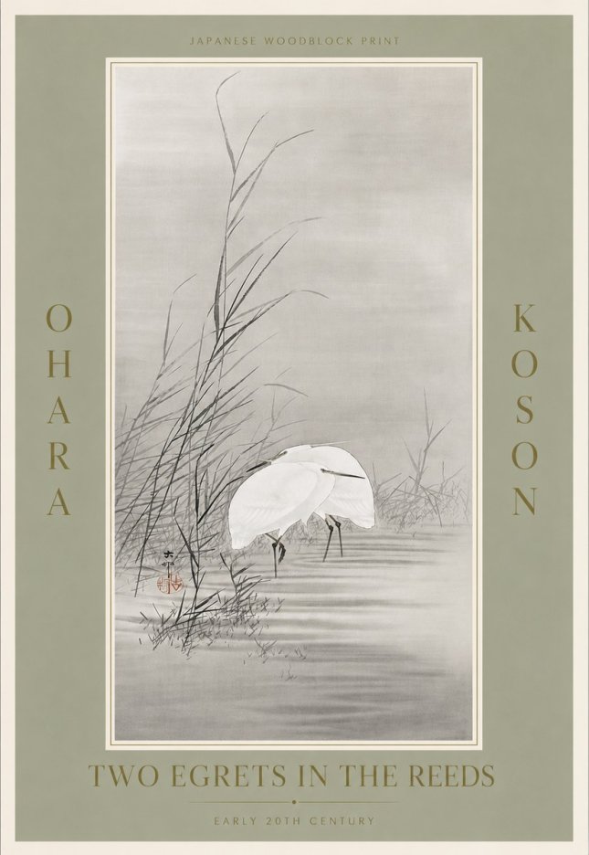 Ohara Koson Two Egrets in the Reeds No5 - Plakát