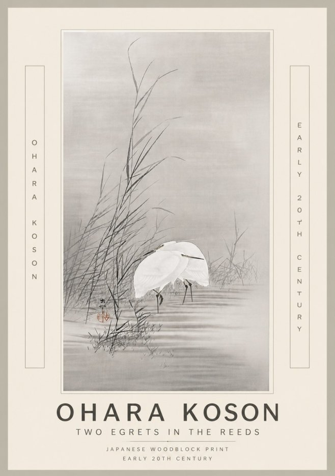 Ohara Koson Two Egrets in the Reeds No6 - Plakát