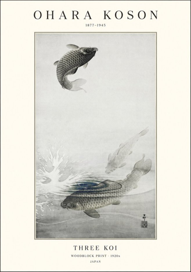 Ohara Koson Three Koi No1 - Plakát
