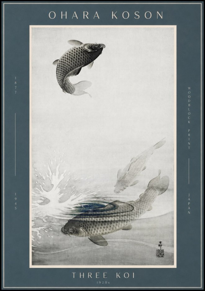 Ohara Koson Three Koi No2 - Plakát