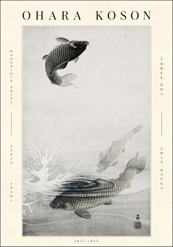 Ohara Koson Three Koi No3 - Plakát