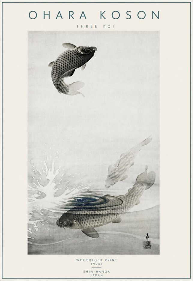 Ohara Koson Three Koi No4 - Plakát