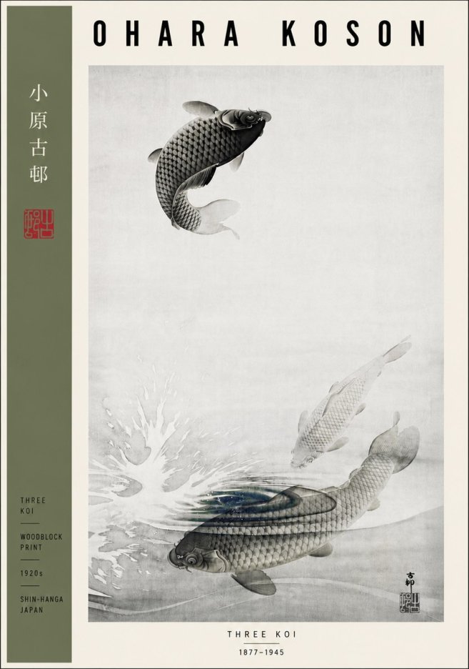 Ohara Koson Three Koi No5 - Plakát