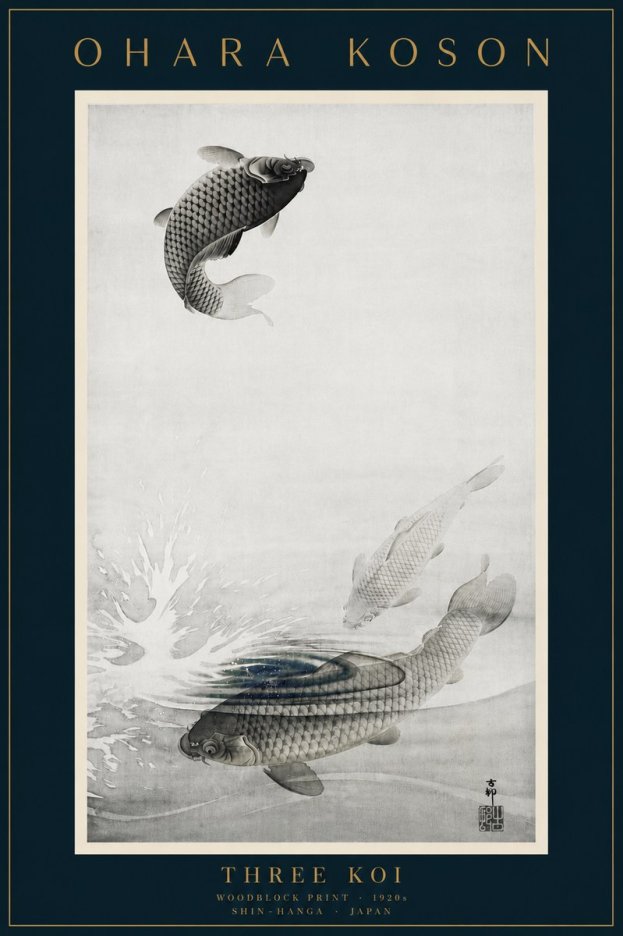 Ohara Koson Three Koi No6 - Plakát
