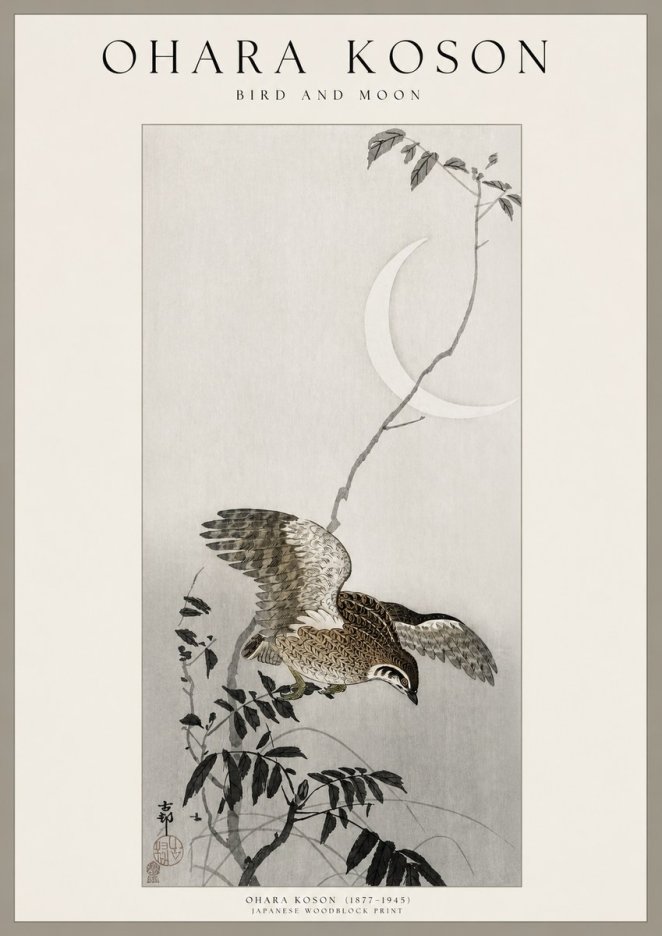 Ohara Koson Bird and Moon No1 - Plakát