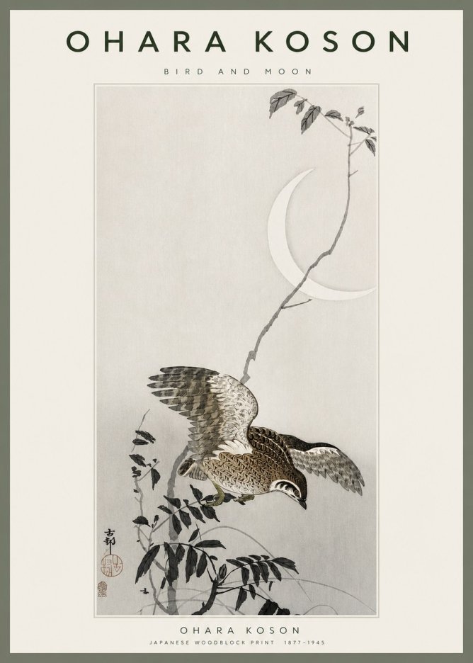 Ohara Koson Bird and Moon No2 - Plakát