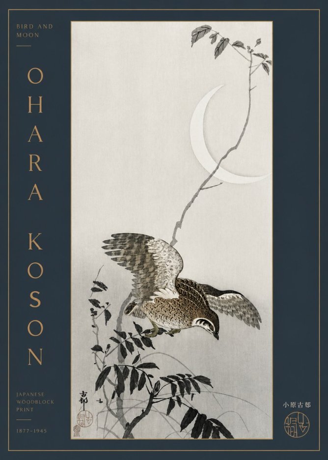 Ohara Koson Bird and Moon No3 - Plakát