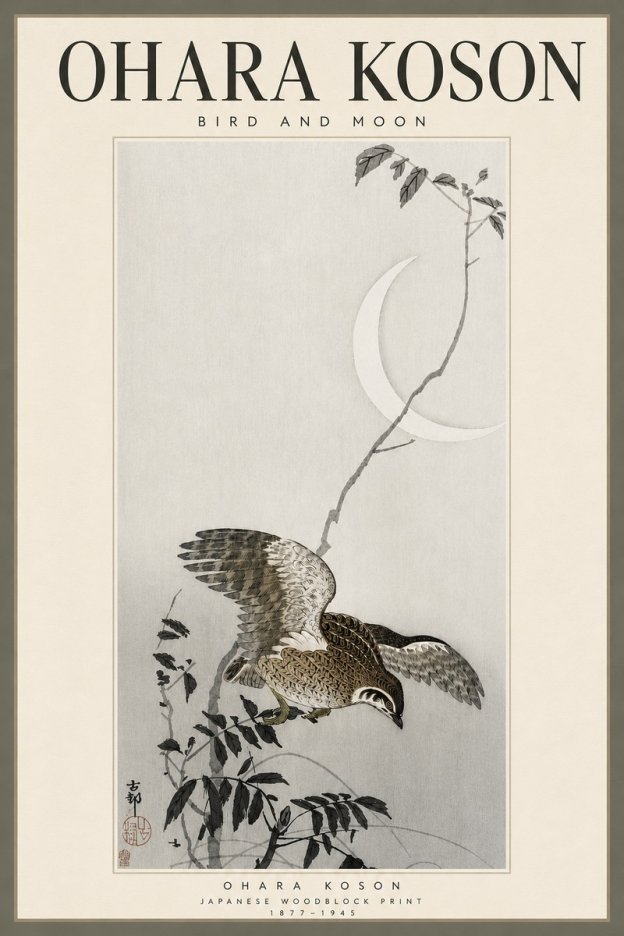 Ohara Koson Bird and Moon No4 - Plakát