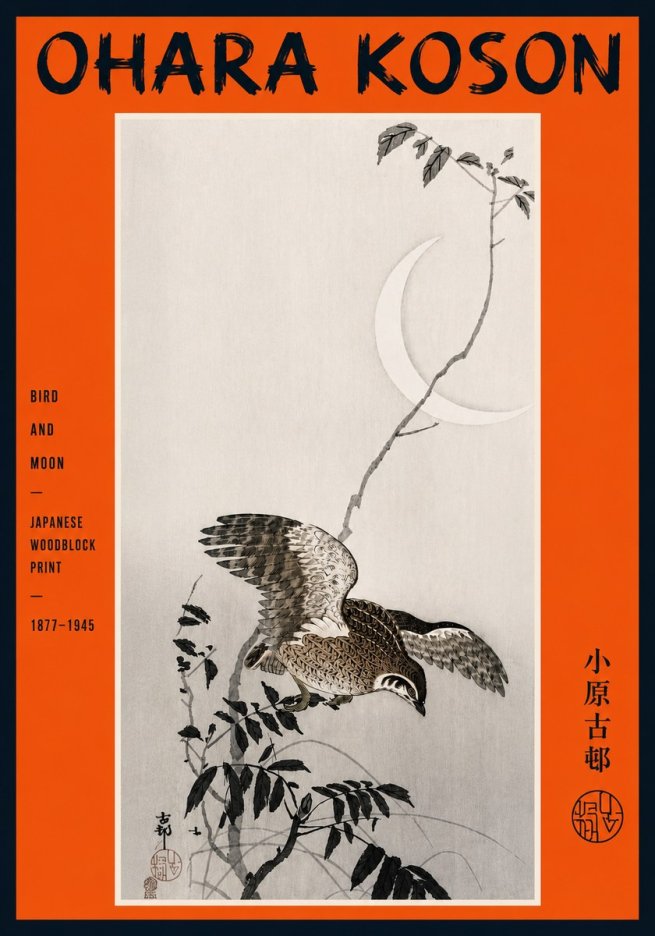 Ohara Koson Bird and Moon No5 - Plakát